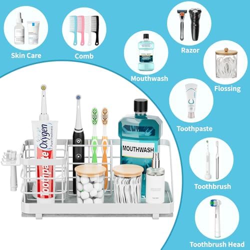 Toothbrush Holders Instant-Drying Organizer - Bathroom Countertop/Wall Mounted Electric Toothbrush Holder - Toothbrush Head Toothpaste Holder, Bathroom Counter Organizers and Storage, White - Image 6
