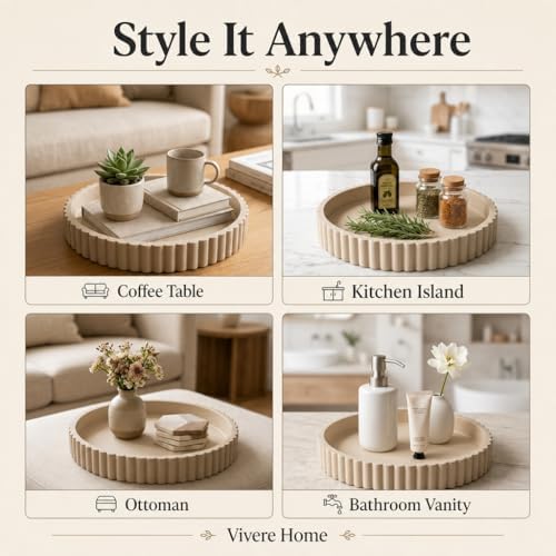 11-Inch Concrete Round Tray Home Decor for Coffee Table Decor - Round Coffee Table Tray - Circular Kitchen Island Trays - Decorative Trays- White - Image 4