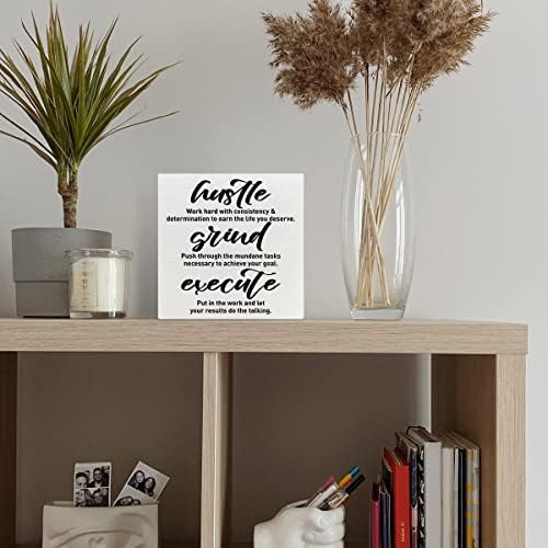 Inspirational Wooden Box Sign, Hustle Grind Execute, Inspirational Home Office Desk Decor, Motivational School Classroom Decoration, Positive Gifts for Women Men Coworkers Student 5 inches*5 inches - Image 4