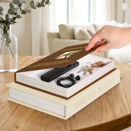 AKONEGE Set of 2 Linen Decorative Books with Hidden Storage for Home Decor - Image 3