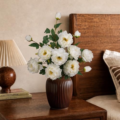 Artificial Peony Flowers, White,4PCS, 31.5'' Long Stem - Image 5