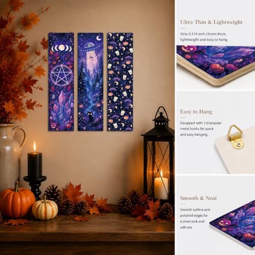 Retro Halloween Decor, 3 Pcs Halloween Hanging Signs, Wooden Wall Art Decor - Image 3