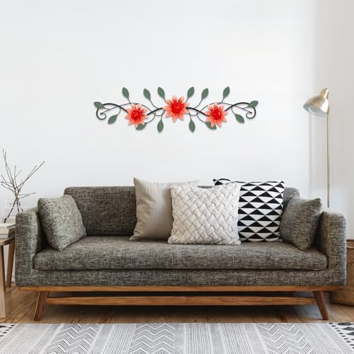 KHJCXS Metal Wall Art Modern Minimalist Metal Flowers Indoor Decor Horizontal Wall Art Iron Artwork,for Over Door,Bedroom,Living Room,Kitchen,Office Scroll Decor(Red) - Image 6