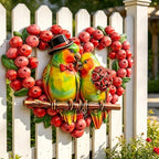 HONGLAND Heart Berry Wreath Lovebird Metal Wall Decor - Image 6