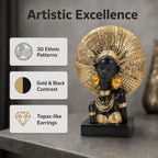 Lescafita African Woman Statue with Gold Sunburst Headdress – Resin Figurine with Tribal Jewelry, Afrocentric Home Decor Accent, Cultural Sculpture Gift for Women - Image 4