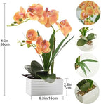 Artificial Real Touch Orchid Flowers with White Ceramic Vase, Orange - Image 2