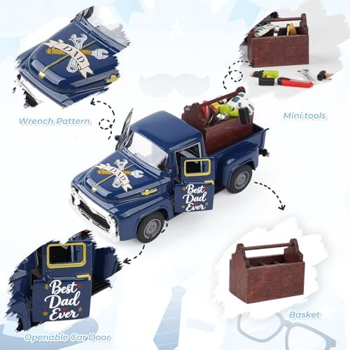 Fathers Day Truck Decor, Best Dad Ever Pickup Truck Tabletop Decoration with Toolbox, Rustic Farmhouse Tiered Tray Decor, Fathers Day Gift for Dad Home Office Desk - Image 6