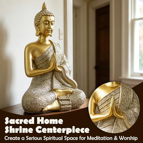 Gold Sitting Buddha Statue Decor Meditation Gifts Zen Art Indoor Statue - Image 5
