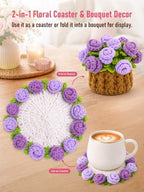 Crochet Flower Bouquet Coasters, Cotton Rose Gifts for Home Decor 4Pcs - Image 6