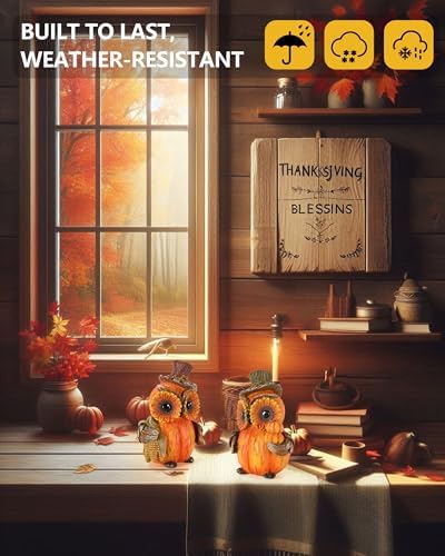 GoGnome 2-Pack Resin Thanksgiving Owl Figurine 4.7'' - Thanksgiving Table Decor Haverst Pumpkins Corns Decorations Indoor Autumn Centerpieces Favors Gifts for Women All Ages (Owls) - Image 7