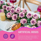 Ttranewsoo 12PCS Artificial Roses with Stems, Realistic Purple Fake Roses, Silk Rose Flowers for Vases, DIY Bouquets, Wedding Centerpieces, Party & Home Decor, 16.5 Inch - Image 5