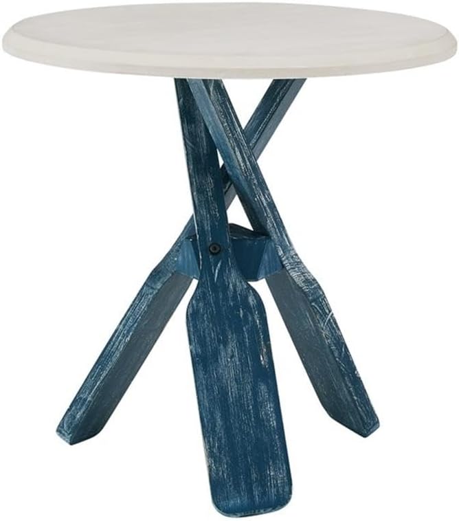 Pemberly Row Transitional Wood Side Table, 22 in Round Distressed Cream and - Image 8