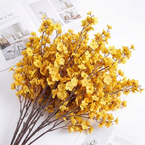 SITUMEIZI 6Pcs Artificial Baby's Breath Flowers 19.3 Inch Silk Gypsophila Bundles Real Touch Fake Flowers for Wedding, Home Decor, Fall Centerpieces DIY Floral Arrangement(Deep Yellow) - Image 5