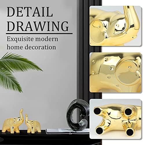 prosfalt A Pair Elephant Statue Home Decor,Modern Style Figurines,Sculpture for Office Desktop Bookshelf Living Room (Ceramics Gold) - Image 4