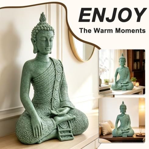 Resin Cyan Sitting Buddha, Buddhism Style Decor and Zen Shelf Aesthetic - Image 4