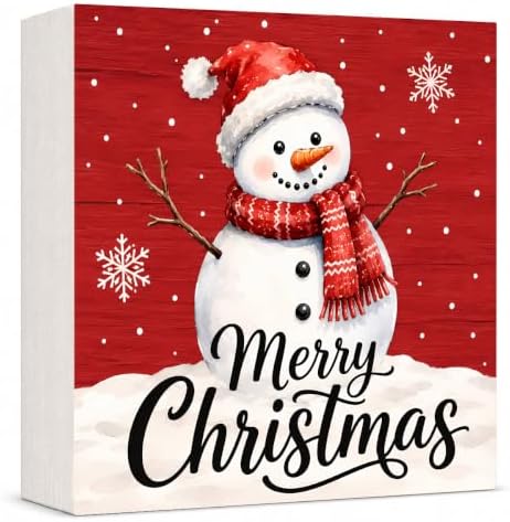 Christmas Decorations Cute Snowman Merry Christmas Wood Box Sign by GUDIO