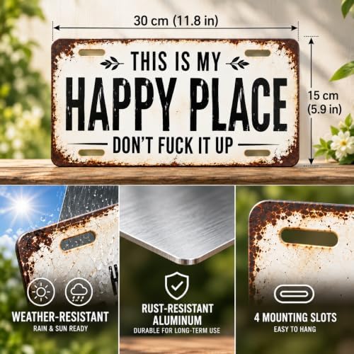 Love You, Bye – Vintage Metal Wall Sign, Metal Signs, Hallway Entryway Door Signs Decor, 16 X 4 Inch Aluminum Rustic Wall Art, Farmhouse Style Hanging Plaque for Decoration (1, Happy Place, L) - Image 2