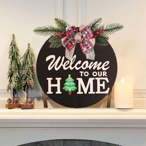 Interchangeable Welcome Sign for Front Door Decoration with 4 Seasonal Wreaths and 14 Holiday Icons, Black Welcome Door Hanger, Rustic Wooden Front Porch Sign Home décor（Black） - Image 5