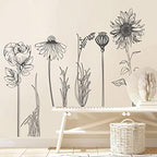 Black Simple Flower Plant Wall Decals, 2 Sheets Large Boho Floral Modern Wall Stickers Peel Stick Sketch Wildflower Wallpaper Art Decor for Bedroom Living Room Office Gifts for Mom(11.8x35.4 in/Sheet) - Image 2