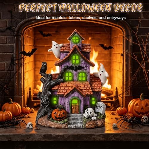 Halloween Decorations, Lighted Halloween Village Houses with LED Lights Haunted House for Home and Party Table Desk Mantel - Image 6