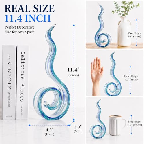 11.4" Tall Hand Blown Glass Sculpture, Murano Style Art Glass Figurine, Modern Coastal Home Decor Accent for Shelf, Table, TV Stand, Living Room Decoration - Image 2