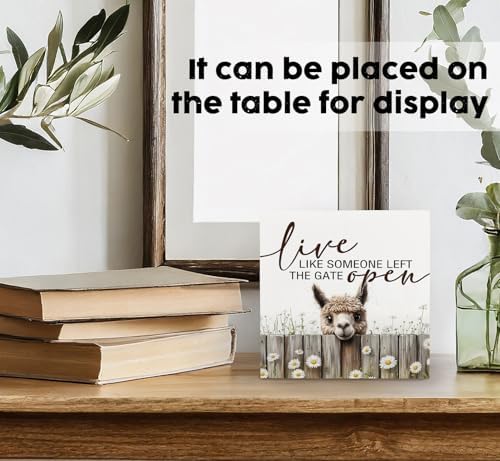 Live like Someone Left the Gate Open Alpaca Wooden Signs,Farm Cottagecore Animal Office Kitchen Bedroom Decor,Rustic Farmhouse Home Decor Signs,Alpaca Gifts for Women - Image 3