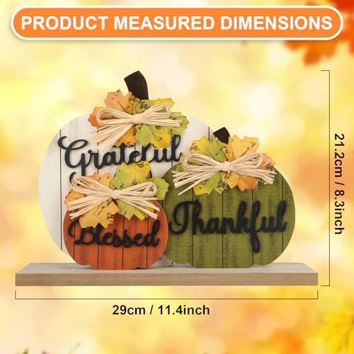 3 Pcs Fall Pumpkin Decor Wooden Table Sign Thankful Blessed Grateful Tabletop for Autumn Farmhouse Vintage Thanksgiving Harvest Party Rustic Home Room Table Shelf Halloween Decorations - Image 5