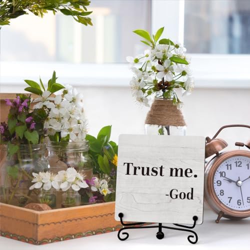 Inspirational Office Desk Decor, Trust Me God Sign, Desk Decorations For Office Home Living Room Classroom, Shelf Decor, Inspirational Christian Gifts, Wooden Plaque With Stand (B02) - Image 3