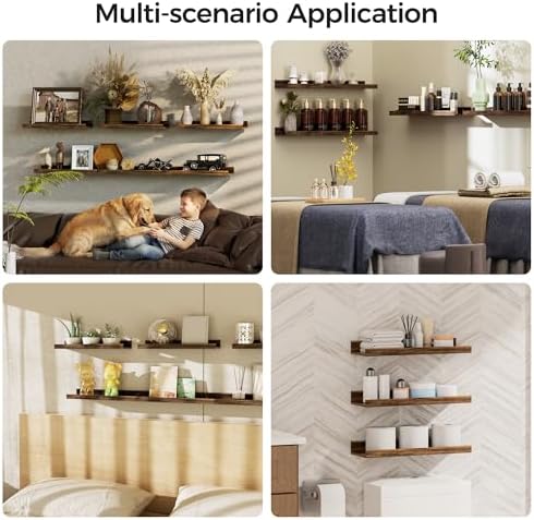 upsimples Floating Shelves for Wall Decor and Storage, Brown, 6Pcs 15.7'' - Image 6