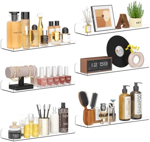 Qukaka 15" Clear Floating Shelves for Wall, 6 Pack Display Ledges by QukakaHomeCare
