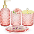 Haturi Glass Bathroom Accessories Set, Light Pink Bathroom Set, 4 Pcs by Haturi