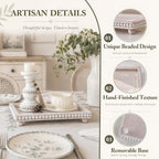 Decorative Coffee Table Tray, 13.5 x 9.7 Inch White Washed Wooden Beaded Tray with Removable Legs, Rustic Farmhouse Rectangular Tray for Coffee Table, Kitchen Counter and Vanity Decor - Image 4