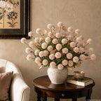 12Pcs Beige Faux Silk Mums Artificial Flowers Bulk with Eucalyptus Stems - Image 3