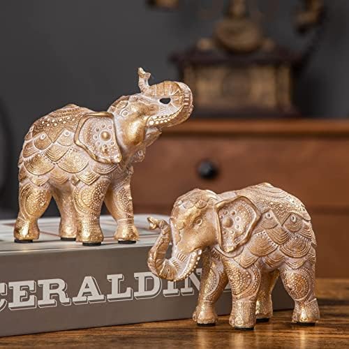 Small Elephant Statues Gold Home Decor Elephant Figurines with Trunk Up by Smadeer