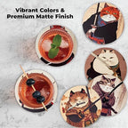 Ninja Cat Coasters Set of 6 - Cat Gifts for Men Anime Decor, Funny Coasters - Image 4