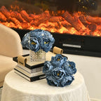 Artificial Peony Silk Flower Centerpieces with LED Light Faux Floral Arrangement in Glass Vase for Home Wedding Table Decoration (Dusty Blue) - Image 3