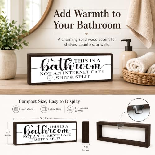 Bathroom Wooden Sign, This is A Bathroom Not An Internet Cafes hit & Split, Funny Farmhouse Bathrooms Wall Decor, Rustic Solid Wood Sign, Modern Farmhouses Restroom Decor Gift, 9.5 x 3.1 Inches - Image 4