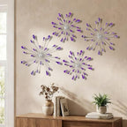 ZEXUIRU 4 Set Silver Starburst Wall Art for Home Decor Metal Bling Crystal Rhinestones Sunburst Wall Decor Sparkling Rhinestone Art Accent -Purple 13in/11.8in/9.8in/9.8in by ZEXUIRU