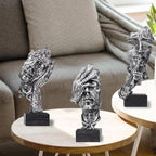 aboxoo Large 3 Pcs Thinker Statue, Silence is Gold Resin Sculptures Decor - Image 4
