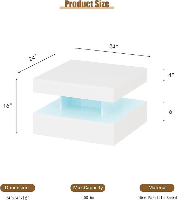 HedoAjim Small White Led Coffee Table - Image 2