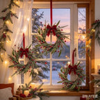 6 PCS Mini Christmas Wreaths for Cabinets 9" Christmas Kitchen Cabinet with Pine Needles Pinecones Red Berries Bells and Bow Christmas Wreath for Front Door Window Wall Xmas Holiday Home Decor - Image 7