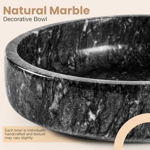 FNTSTICGOODS Marble Decorative Bowl - 7.5" Natural Black Solid Marble Centerpiece - Handmade Stone Fruit Bowl - Catch-All or Key Bowl for Kitchen - Modern Minimalist Decor - Image 4