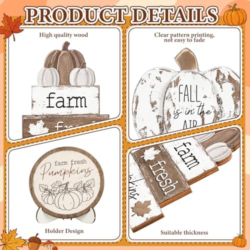 Maitys 21 Pcs Fall Tiered Tray Decor Set, Rustic Farmhouse Thanksgiving Whitewashed Wooden Signs Gnome Truck Pumpkin Wood Bead Garland Vintage Table Centerpieces Autumn Harvest Home Kitchen Decor - Image 4