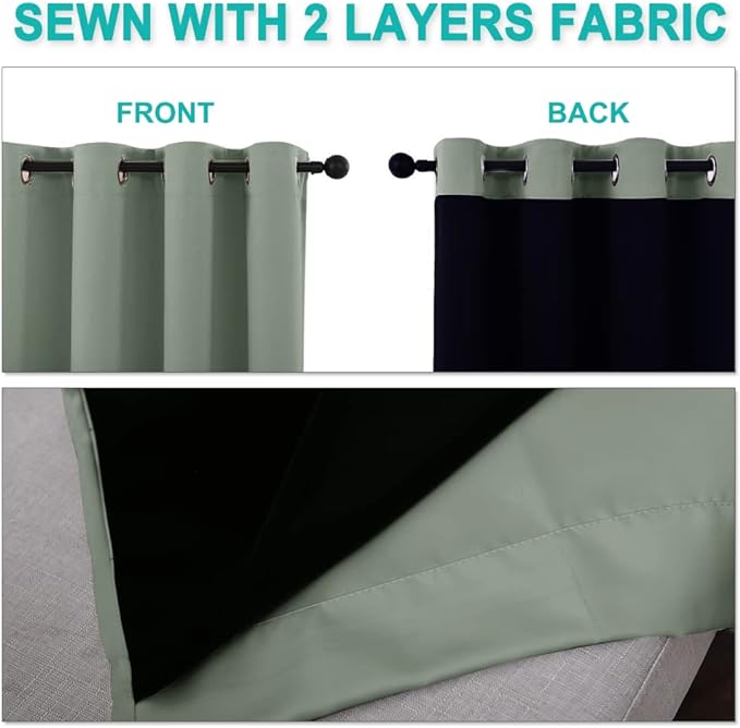 NICETOWN Greyish Green Blackout Curtains 90 inches Long, Full Light Blocking - Image 5