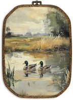 dvhdajed Vintage Mallard Duck Wall Art Decor, Rustic Farmhouse Ducks Framed Canvas Art, Rustic Cottagecore Mallard Duck Octagon Wall Hanging Decor for Nursery Bedroom Living Room, 10.2x7 Inch by dvhdajed