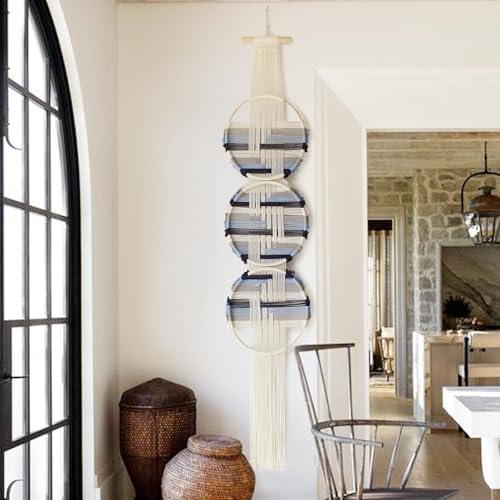 Macrame Wall Hanging Round Wall Art Blue Fiber Boho Decor 11.8"W*64"L - Image 2