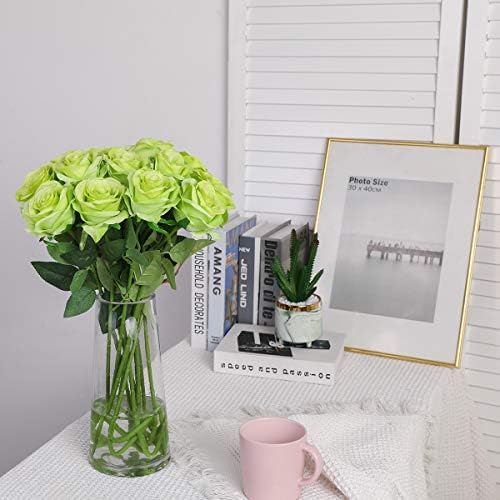 10pcs Light Green Roses Artificial Flowers, Realistic Faux Rose with Stem - Image 4