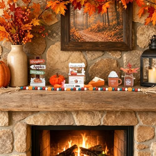 8Pcs Fall Tiered Tray Decor Set, Farmhouse Fall Decorations for Home Indoor - Image 5