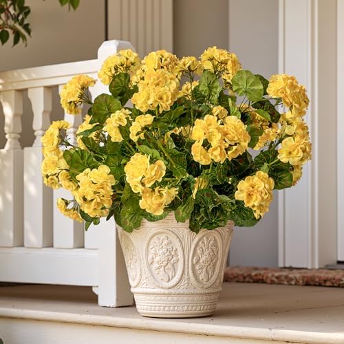 Artificial Geranium Flowers for Outdoors 19.6" Geraniums Artificial Flowers Realistic Faux Geraniums for Outdoor Planters Silk Geranium Indoor Fake Flowers Porch Home Decor No Vase (4PCS，Yellow) by Unknown