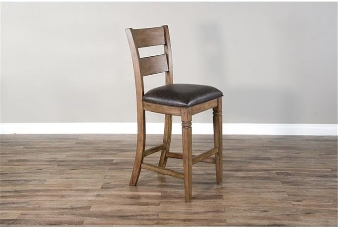 Pemberly Row Set of 3 Wood Bar Unit and 2 Ladderback Barstool in Natural Brown - Image 5